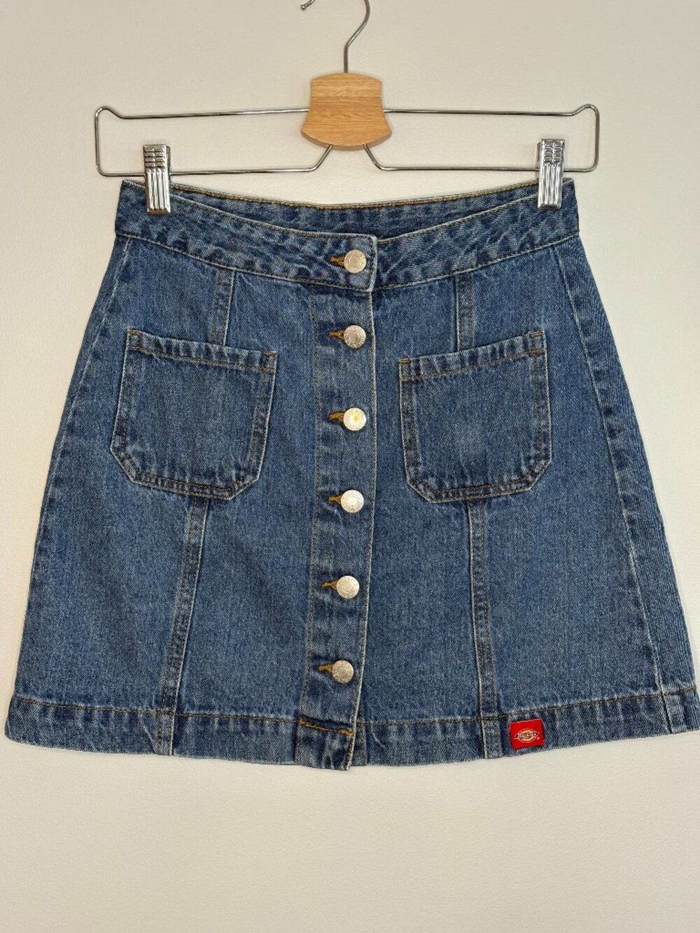 Dickies Button-Front Denim Mini Skirt, Size Small